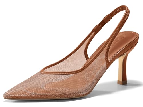 Image of Coutgo Womens Mesh Slingback Kitten Heels Pointed Toe Low Heel Pumps Sexy Dress Shoes