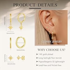 QUINBY Gold Earrings Dangle Set For Women14k Dainty Earring Stacks GoldHuggie Dangle Stacked Earrings PackCartilage Earring Sets For Multiple PiercingGift For Women MotherS Day Birthday