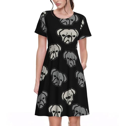 Robe d'été bouledogue américain pour femme coupe trapèze