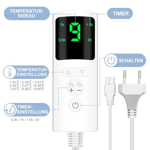 UOHHBOE Heizkissen 75W 60×30 cm – Wärmekissen mit PTC-Schnellheizung, 9 Temperaturstufen,4-stufiger Timer,Überhitzungs- & Abschaltschutz, Maschinenwaschbar – Ideal für Nacken, Schultern & Beine