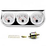 TDCuizent 12 V 52 mm Dreifach-Messgerät für Auto-Armaturenbrett, Öltemperatur, Druck und für Spannung, Automobil-Messgerät mit Chrom- oder Schwarz-Rahmen, einfache Montage, Weiß