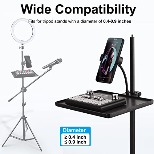 Jcwiny Large Mic Stand Tray Adjustable Phone Holder Microphone Stand Tray Plastic Attachable Tray Shelf Rack For Mic Stand Accessories Ring Light Tripod Stand Tray (10.6" X 8") #TOP4