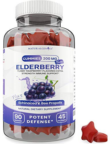 Natural Genius Black Elderberry Gummies with Echinacea, Bee Propolis, Vitamin C in Optimal Concentration for Kids & Adults 90ct