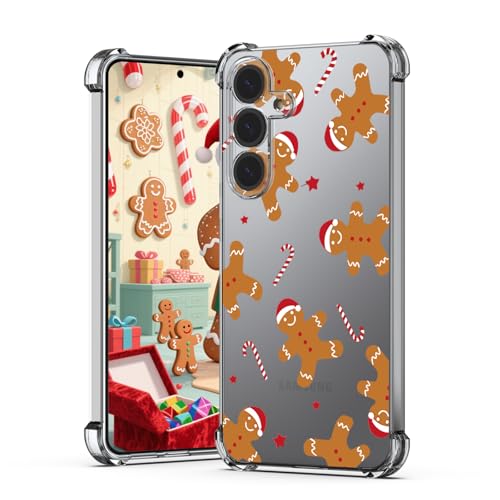 YESPURE for Samsung Galaxy S25 Christmas Case Transparent Cute Gingerbread Man Designed Phone Case Soft Bumper Cover Shockproof Protective Case Cover for Galaxy S25 - Gingerbread Man