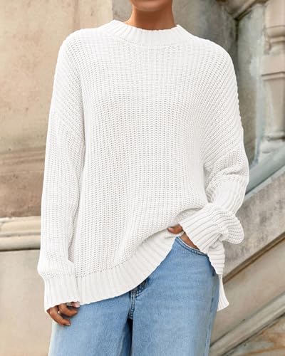 Zenlonr Women Long Sleeve Sweaters 2025 Fall Winter Ribbed Knit Pullover Sweater Casual Loose Crewneck Split Jumper Tops4