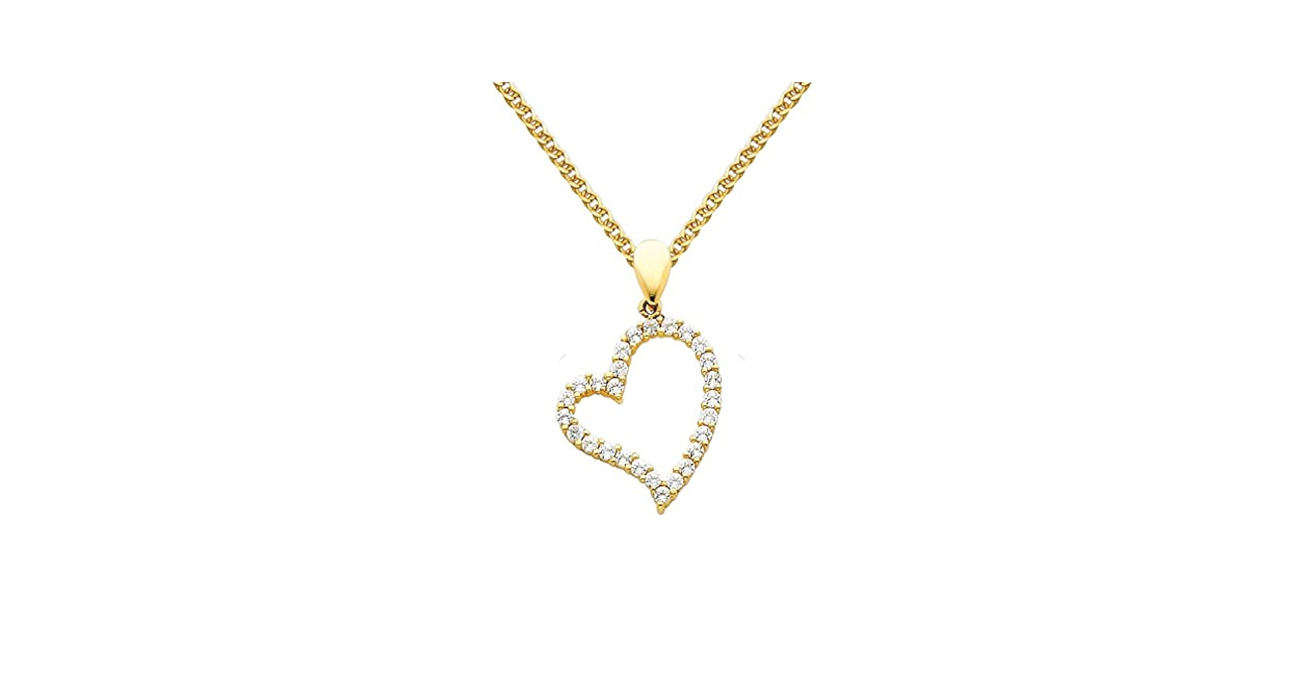 The World Jewelry Center 14k Real Yellow Gold Open Heart CZ