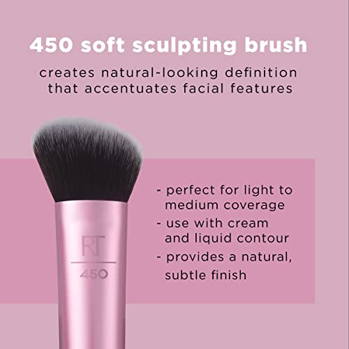 Real Techniques Soft Sculpting Makeup Brush, For Cream & Liquid Contour, Blush, & Highlight, Angled Sculpting Face Brush, Natural Finish, Dense Vegan Bristles, Pink, 1 Count #TOP2