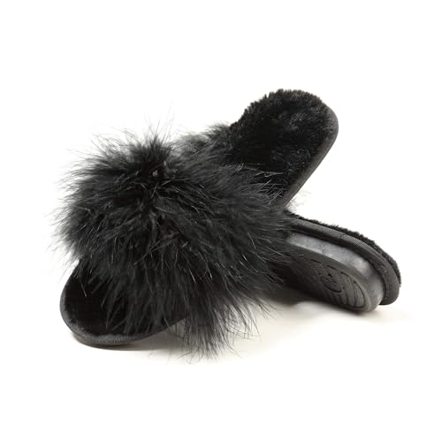 Image of Fur Story Women's Furry Slippers Open Toe Fuzzy Slippers Memory Foam Fluffy House Sandal