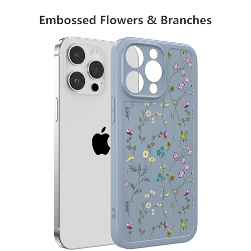 Image of RALEAVO Floral Case for iPhone 15 Pro Max,Cute Flowers Pattern Case,Gray | for iPhone 15 Pro Max Case with Cute Flower Branch Pattern Design,Pretty Case for Girls Women,Soft Silicone Shockproof Cover