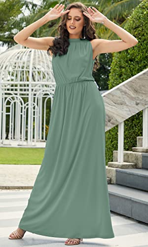 Image of KOH KOH Plus Size Womens Long Sleeveless Bridesmaid Halter Neck Wedding Party Guest Flowy Slimming Semi Formal Elegant Gala Ball Evening A-line Tall Gown Maxi Dress, Seafoam Pale Green 4XL 26-28