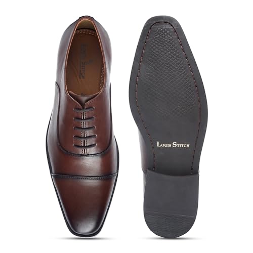 Image of LOUIS STITCH Formal Shoes for Men- Handcrafted Oxford Casuals Shoe | Italian Leather | Lace-Up Style | Ideal for Business, Formal Brunette Brown | UK Size 7 (EUOX)