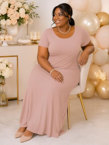Image of PinkPatty Plus Size Dress for Women Casual Crew Neck Short Sleeve Maxi Dress Oversized Summer Beach Dresses with Pockets