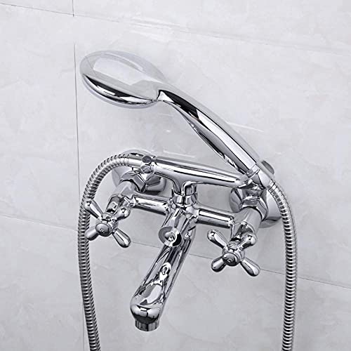 Robinet de baignoire mitigeur double poignée en laiton avec douche murale