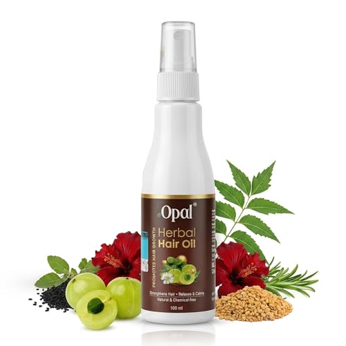 Image of Opal Herbal Hair Oil 100ml | Ayurvedic Hair Oil for Hair Growth & Hair Fall Control | Bhringraj, Brahmi, Amla | Hair Growth Oil for Men & Women | For Dry, Frizzy Hair & Dandruff | Natural & Chemical Free
