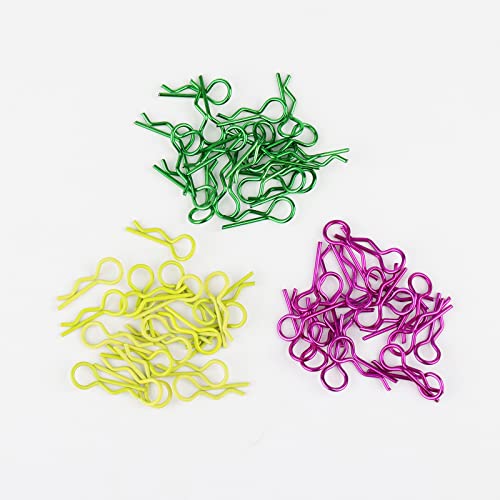 Rchobbytop 60Pcs Rc Body Clips Universal R Pins For 1/8 1/10 Scale On Road Car Off Road Buggy Rock Crawler Truck Short Course Shell, Purple & Yellow & Green #TOP4
