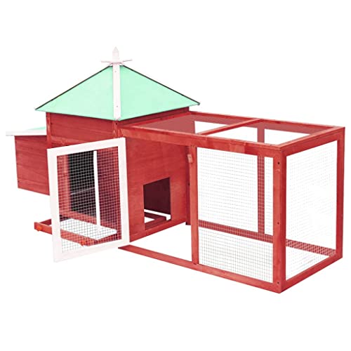 Hühnerstall mit Legenest Rot 193x68x104 cm Tanne Massivholz + Material: Massives Tannenholz, Sperrholz, verzinkter Stahl – Bild 5