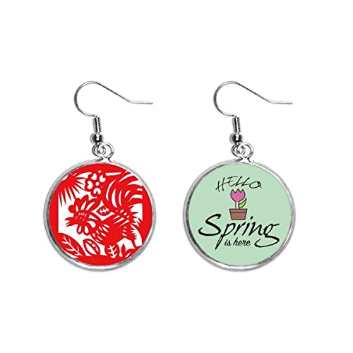 Pendientes de gallo joyería zodiaco chino corte de papel amuleto colgante animal