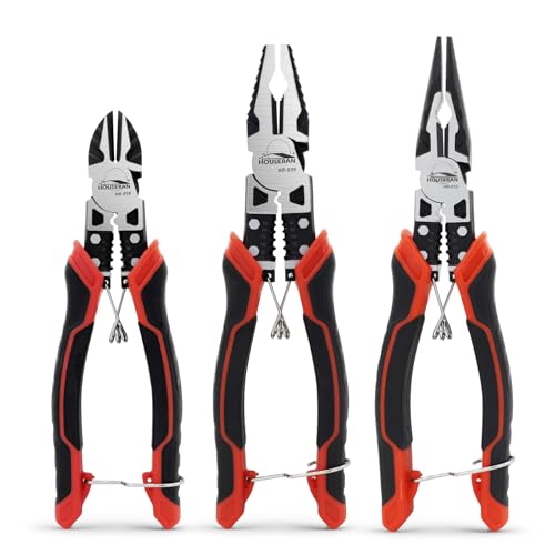 Image of Pliers Set, 3 Pcs, for DIY & Home Use, Multifunctional | 8.3 inch Needle Nose Pliers, 8.3 inch Linemans Pliers, 7.5 inch Diagonal Cutters, Spring Loaded with Safety Lock, Combination Pliers Set