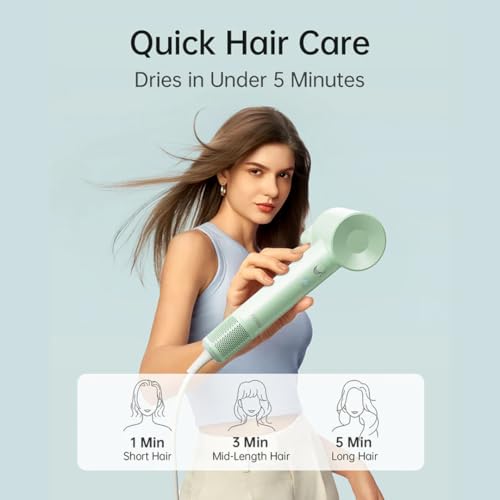 Image of Laifen Hair Dryer Se Lite Green, 150 Million Negative Ionic Blow Dryer With 100,000 RPM Brushless Motor, 1400 Watts Powerful Fast Drying High-Speed Low Noise, Light Weight & Compact Design