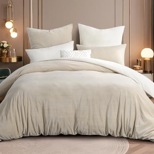 RUIKASI Flanell Bettwäsche 220x240 3teilig Beige - Weiß Warm Winter...