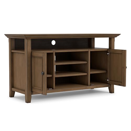 Image of SIMPLIHOME Amherst 72 inch Wide Solid Wood TV Stand in Fog Grey