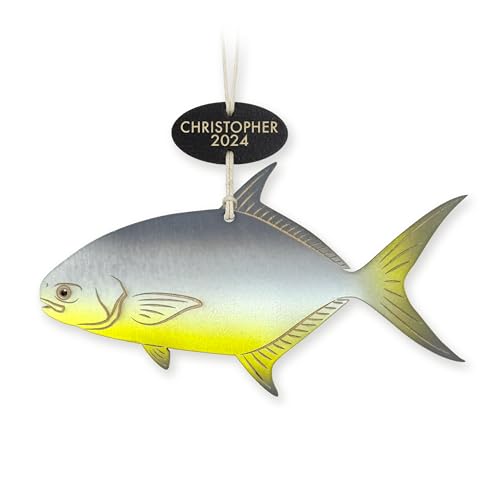 Personalized Pompano Ornament – Hand-Painted Wooden Fish Ornament – Coastal Ocean Christmas Tree Decor – Custom Name & Year Gift – Handmade in USA
