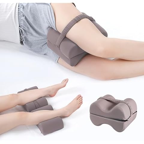Reidio 1pc Memory Foam Leg Pillow Foldable 2-in-1 Design Knee Support Pillow for Side Sleepers Leg Pad Cushion with Strap & Removable Cover for Relax Sciatica, Back, Hip, Knee, Joint, Pregnancy (Grey) Cover
