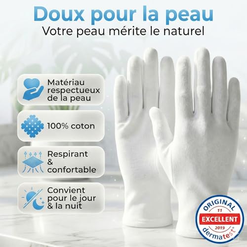 LAVAMED Gants coton blanc - gant soin des mains (Dermatest: Excellent) 100% coton - gants hydratants pour les mains - gant eczema - qualité supérieure (3 paires, S) – vue 2