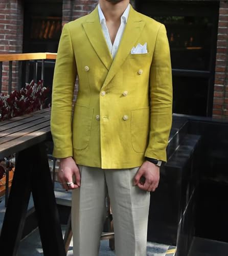 Men's Double Breasted Suit Lightweight Jacket Regular Fit Linen Casual Sport Coat3