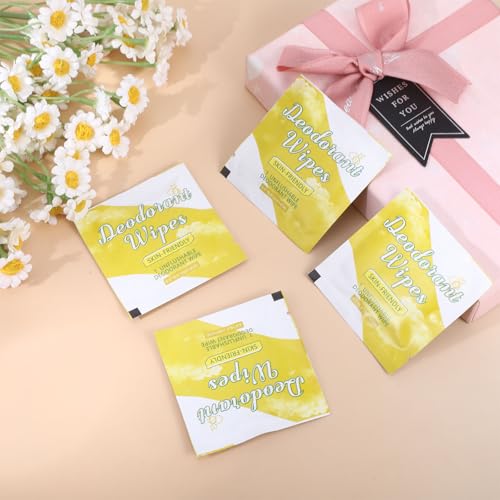 Image of 100Pcs Travel Deodorant Wipes, Travel Size Mini Deodorant Wipes Bulk for Homeless, Individually Wrapped Body Cleaning Supplies for Women Wet Armpit for Body Cleaning Lemon