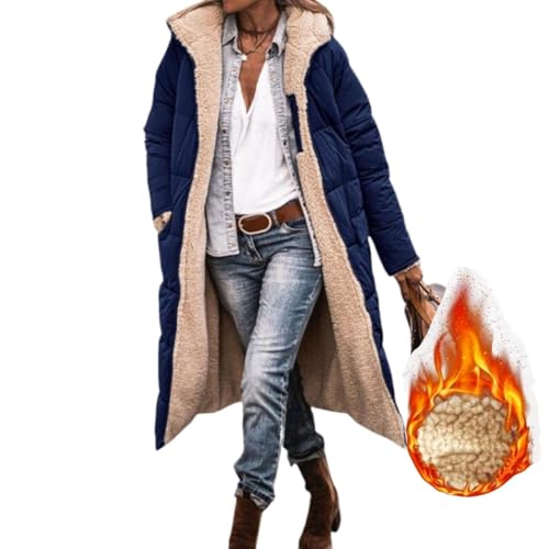 コート レディース 冬 裏ボア リバーシブル フード付き 中綿コート 無地 軽量 防寒 モッズコート ロング ロングコート 大きいサイズ 冬服 ベンチコート 長袖 厚手 中綿 ムートンジャケット フード付き 冬 あったか XL ネイビーのサムネイル