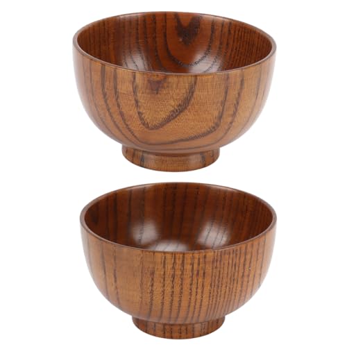 Tomedny 2pcs Bols en bois faits à la main, bol japonais en bois pour nouilles à soupe de riz tremper salade dessert collations à thé de café au café pour le restaurant à domicile