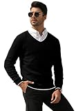 Feziakuk Strickpullover Herren V-Ausschnitt Pullover Herbst Winter Langarm Sweater Basic Winterpullover Warm Arbeitspullove Tops, Schwarz XL