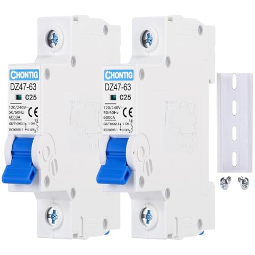 MCB C25 25A Miniature 1 Pole Circuit Breaker 2 Pack with DIN Rail...