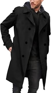 Mens Trench Coat Double Breasted Notched Lapel Casual Slim Fit Long Jacket Windbreaker Overcoat