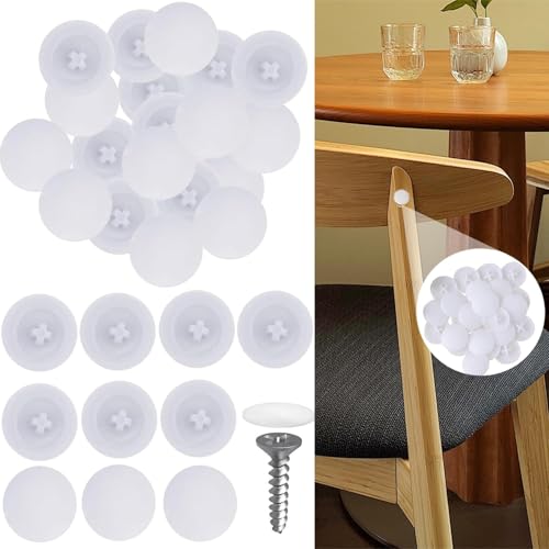 DILUSILK Lot de 100 cache-vis ronds en plastique blanc à clipser, 17 mm, imperméables, décoratifs, pour meubles, armoires