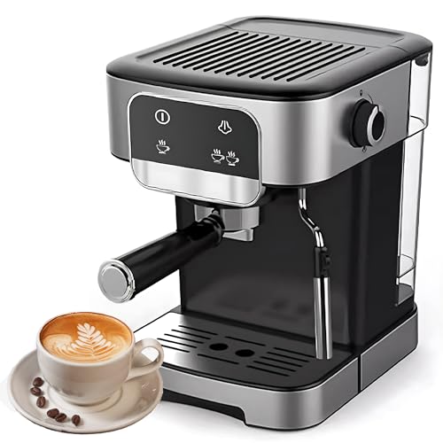 Macchina da caffè espresso, in acciaio inox con montalatte, touch screen LED, serbatoio dell'acqua da 1,8 l, macchina da caffè da 1200 W per cappuccino e latte macchiato