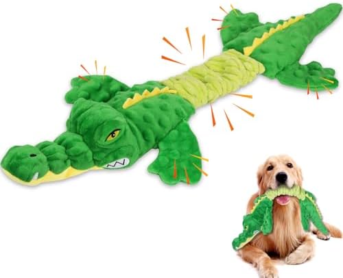 Large Squeaky Alligator Dog Toys, Interactive Puppy Toys with Crinkle Paper, Pull Tug of War Dog Toy, Plush Dog Chew Toys for Small, Medium, Large Breed