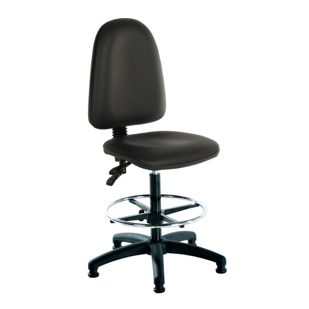 LAB SPACE - Mist 2 Vinyl Draughtsman Chair Upholstered in Black Vinyl - High Office Chair, Lab Chair, Bench Chair, Drafter Chair