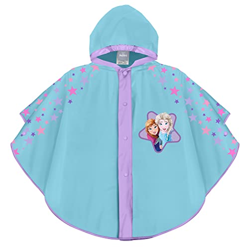 PERLETTI Cape de Pluie La Reine des Neiges 2 - Poncho Petite Fille 3 4 5 6 Ans Princesse Elsa Anna Disney - Manteau Imperméable Frozen II Capuche Boutons Antivent - Talle Unique (Bleu Clair, 3-6 ans)