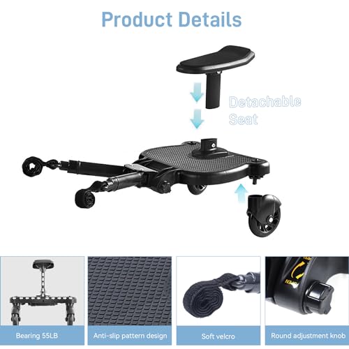 Universal Stroller Board, Stroller Glider Board with Detachable Seat Standing Board, Stroller Board Buggy Board Stroller Connector Rider Stroller Glider Board, Holds Children Up to 55lbs