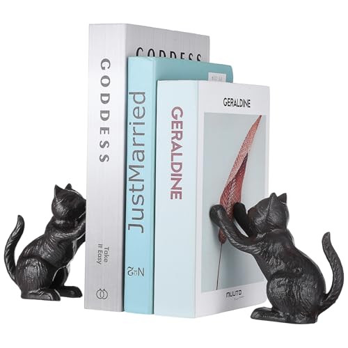 Cat Decorative Bookends, Cute Book Ends to Hold Books, Bookends for Shelves, Unique Cast Iron Book Stopper for Heavy Books, Cat Office Decor, 1 Pair/2 PCS