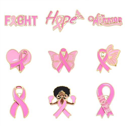 Image of Breast Cancer Awareness Pins for Women Enamel Pink Ribbon Lapel Pins Fight Breast Cancer Brooches Heart Hope Butterfly Brooch Pins Breast Cancer Awareness Jewelry Accessories Outfits