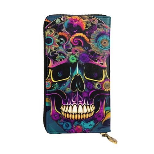 Portefeuille long en cuir de qualité supérieure avec imprimé squelette psychous pour femme