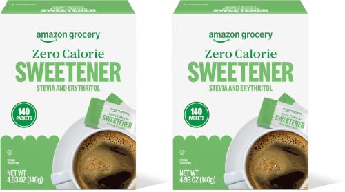Amazon Grocery, Zero Calorie Stevia and Erythritol Sweetener Packets, 140 Ct (Pack of 2)