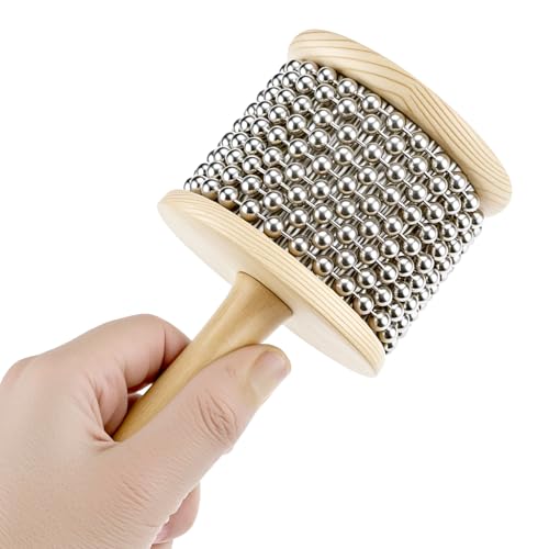 image for QWORK Wooden Cabasa Percussion Musical Instrument, 3.5 Inch Stainless 