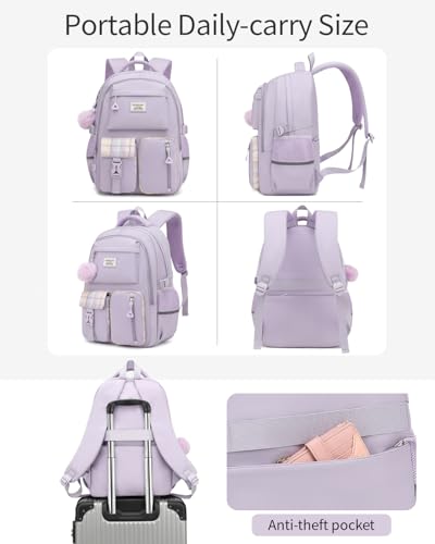 Image of School Backpack for Teen Girls, Big Student Laptop Backpack Aesthetic Bookbags for College Women Elementary Middle High School Travel Mochilas Escolares, Purple