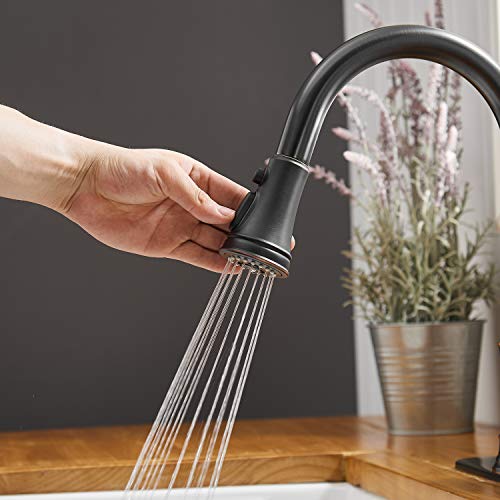 Homevacious Kitchen Faucet Oil Rubbed Bronze With Pull Out Sprayer 3 Spray Modes Single Handle Singe Lever High Arc Farmhouse Kitchen Sink Faucet With Deck Plate Lead-Free Pull Down Sprayer #TOP4