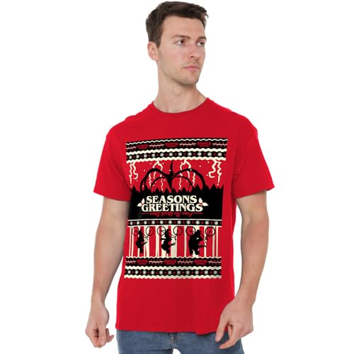 T-shirt Stranger Things de Noël rouge et unisexe avec motif Fair Isle