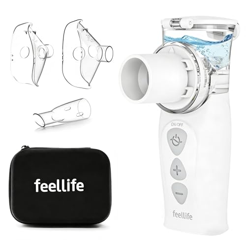 FEELLIFE Inhalationsgerät Tragbar Leise Inhaliergeräte für Erwachsene Kinder Aufladbarer Baby Inhalator 3m Partikelgröße Einstellbarer Sprühnebel Vernebler Inhaliergerät (Weiß)
